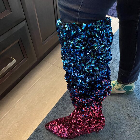 Sequins Gradient Color Pointed Toe Thigh High Stiletto Boots - Picture 5 of 6